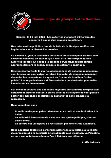 Communiqué antifa saintais
